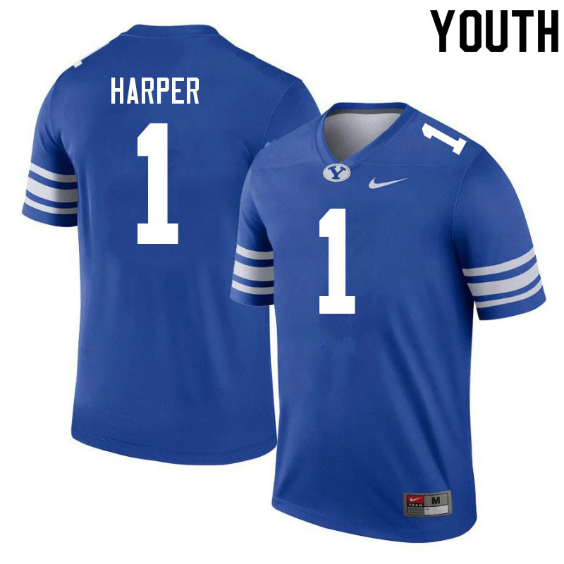 Youth #1 Micah Harper BYU Cougars College Football Jerseys Sale-Royal - Click Image to Close